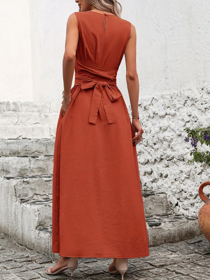 Solid Color Casual Tie-Back Sleeveless Dress