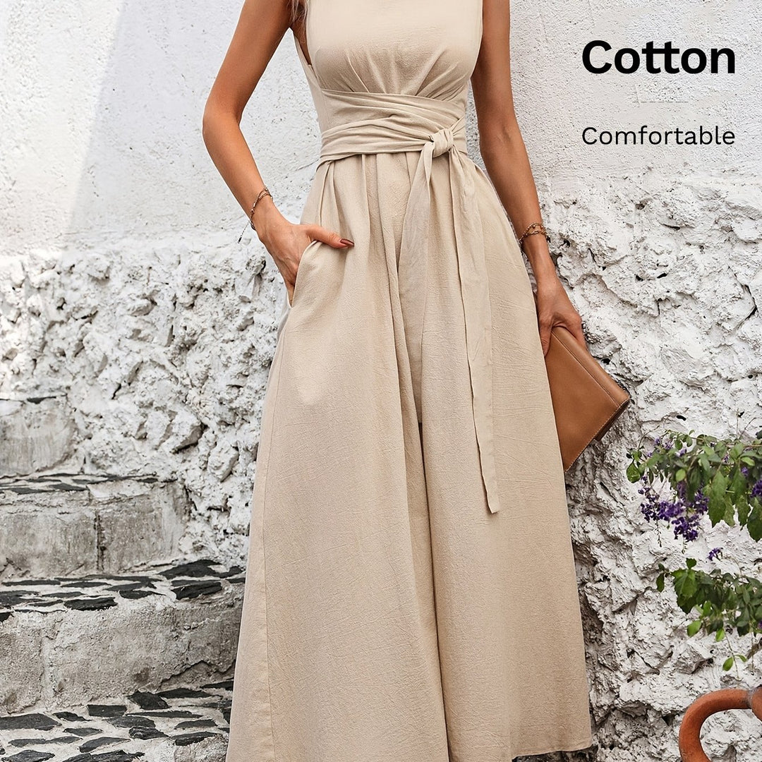 Solid Color Casual Tie-Back Sleeveless Dress
