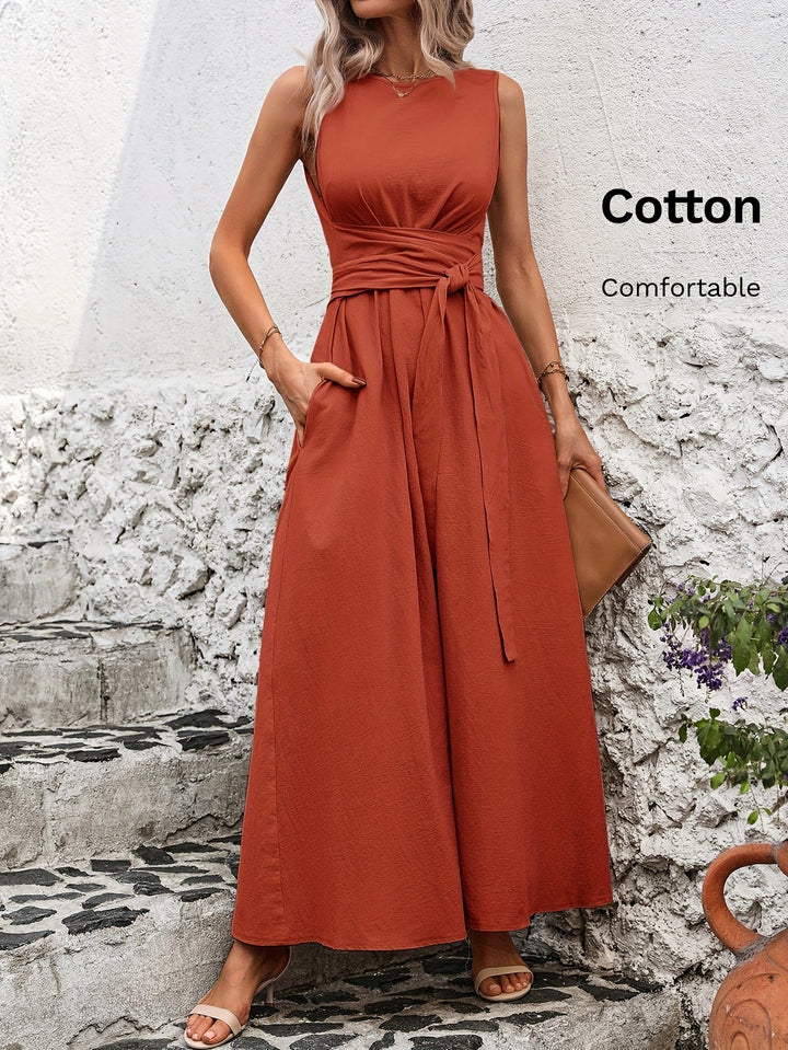 Solid Color Casual Tie-Back Sleeveless Dress