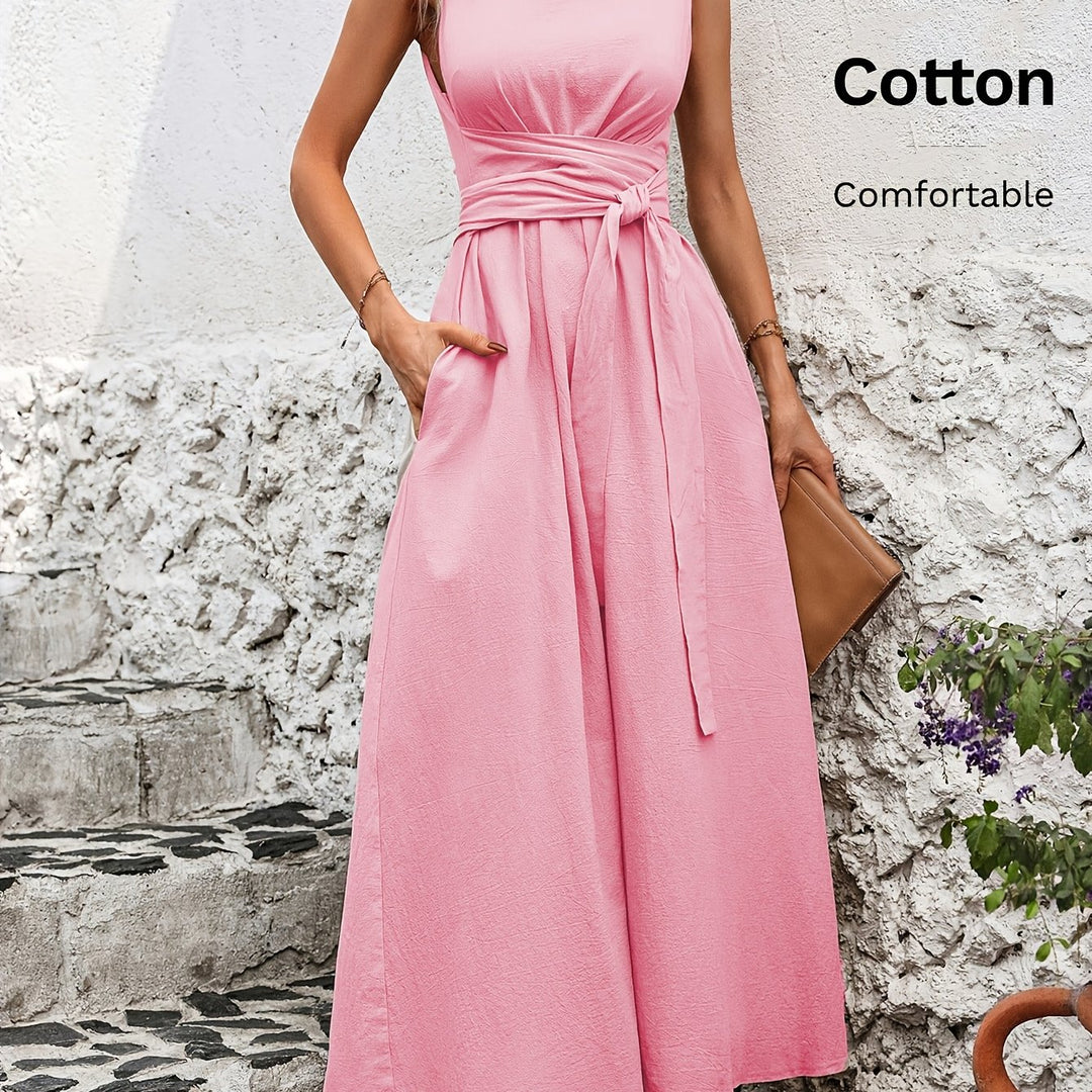 Solid Color Casual Tie-Back Sleeveless Dress