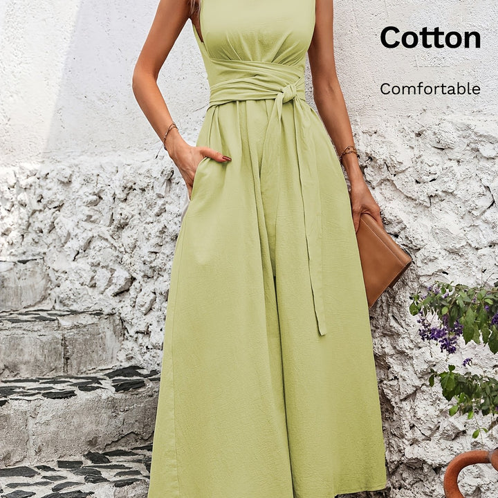 Solid Color Casual Tie-Back Sleeveless Dress