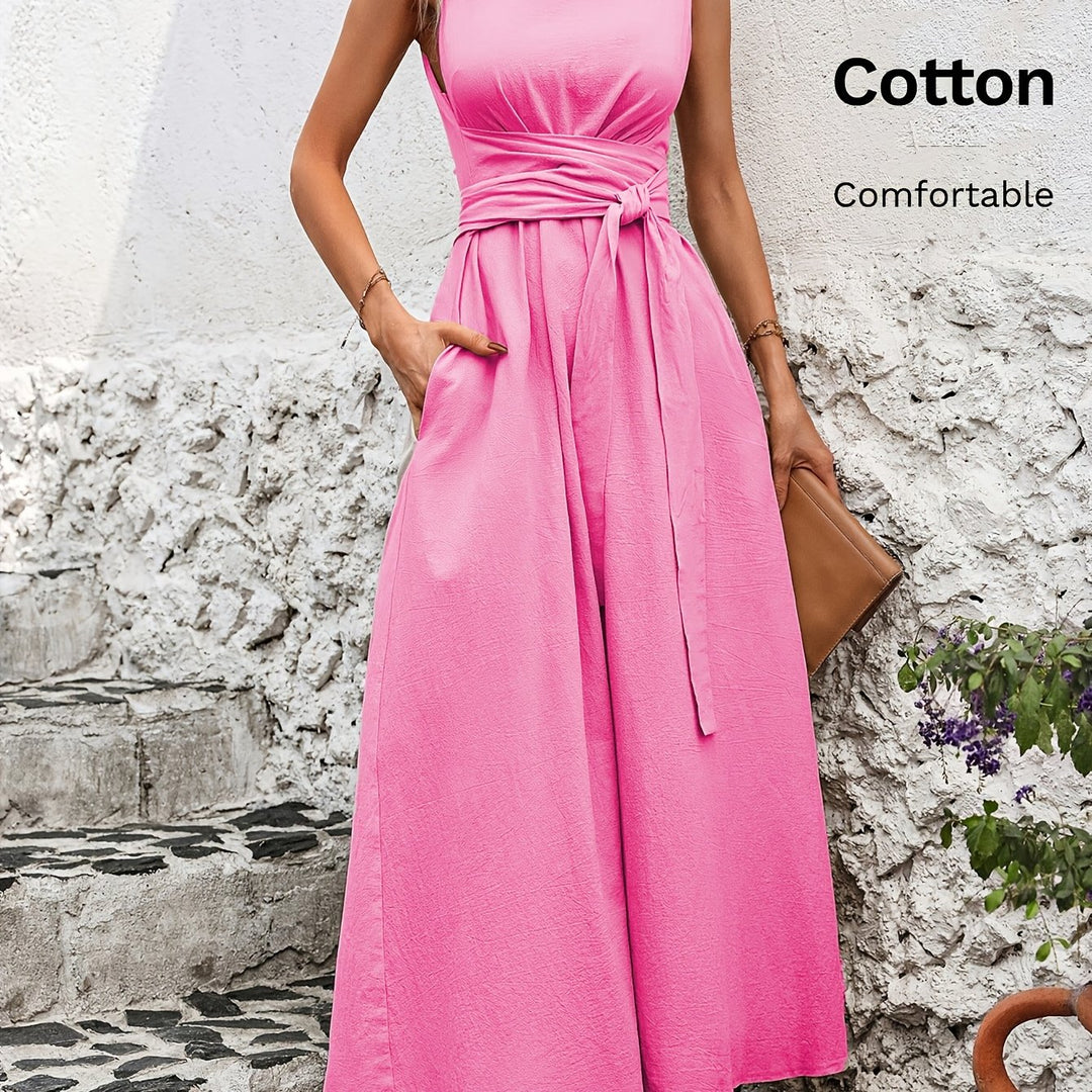Solid Color Casual Tie-Back Sleeveless Dress
