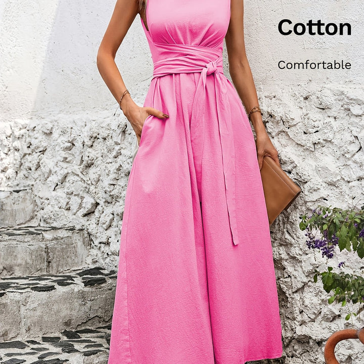 Solid Color Casual Tie-Back Sleeveless Dress