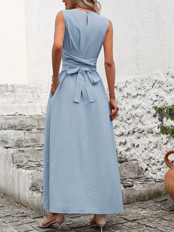 Solid Color Casual Tie-Back Sleeveless Dress