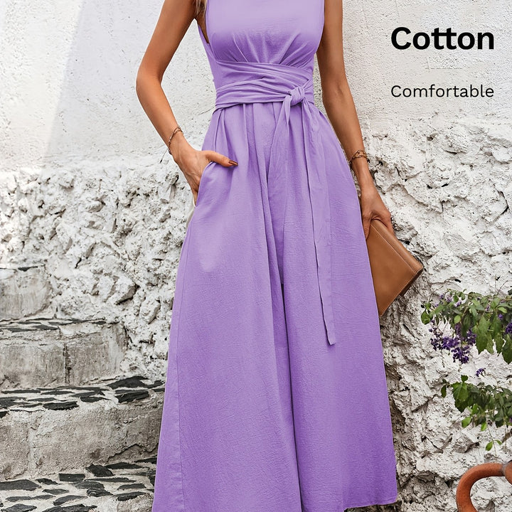 Solid Color Casual Tie-Back Sleeveless Dress