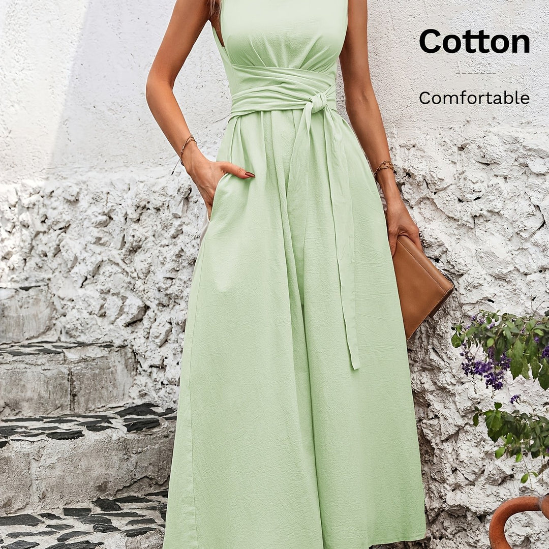Solid Color Casual Tie-Back Sleeveless Dress
