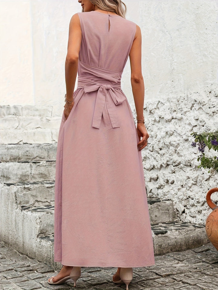 Solid Color Casual Tie-Back Sleeveless Dress