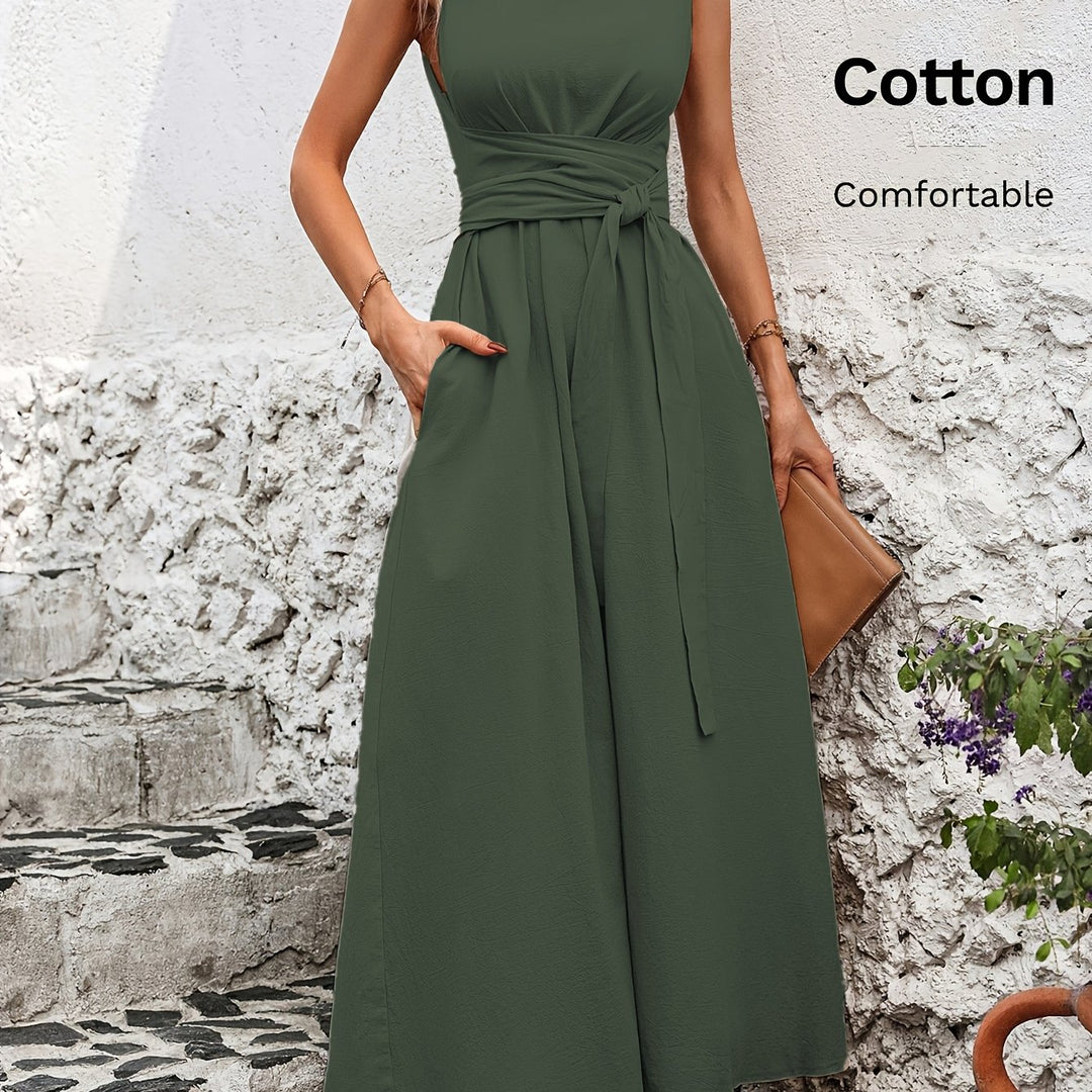 Solid Color Casual Tie-Back Sleeveless Dress