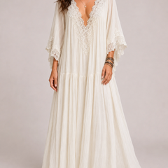 Celeste | Abito Pizzo Bohémien — Bianco