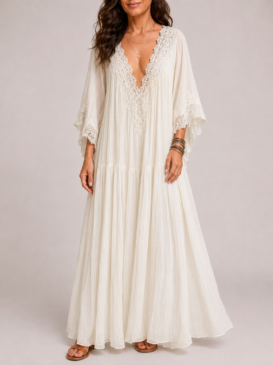 Celeste | Abito Pizzo Bohémien — Bianco