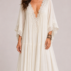Celeste | Abito Pizzo Bohémien — Bianco