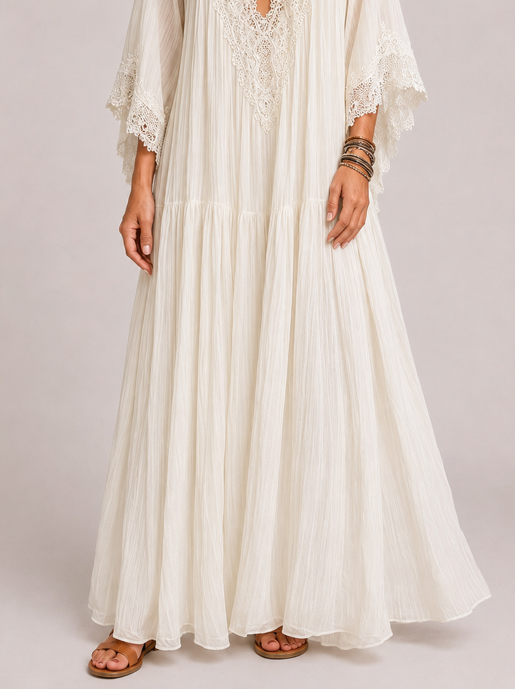 Celeste | Abito Pizzo Bohémien — Bianco