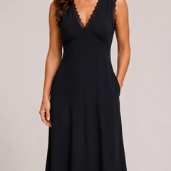 Diana abito midi nero pizzo - dettaglio scollo e pizzo