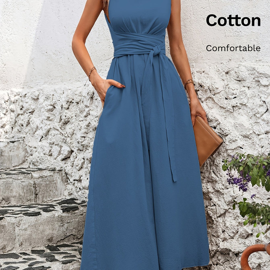 Solid Color Casual Tie-Back Sleeveless Dress