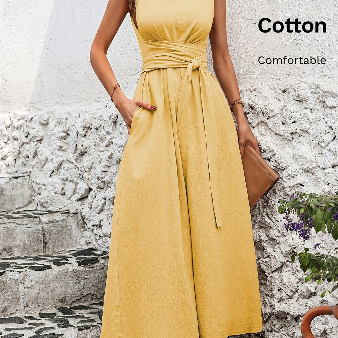Solid Color Casual Tie-Back Sleeveless Dress