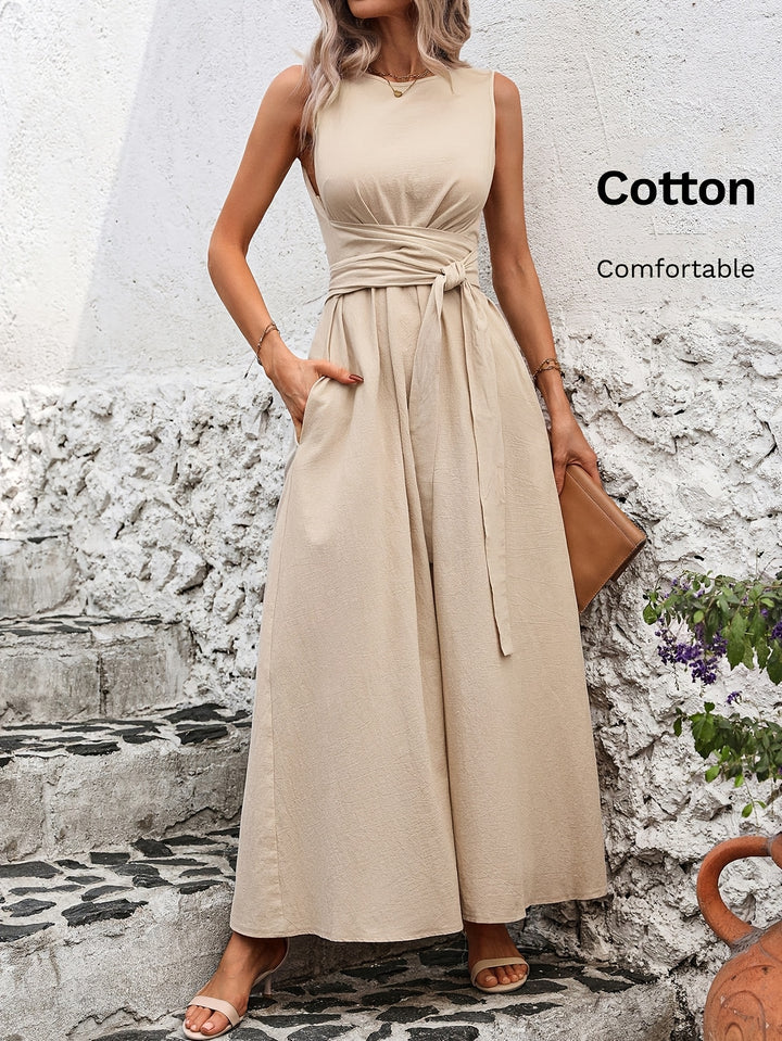 Solid Color Casual Tie-Back Sleeveless Dress