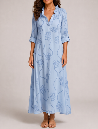 Sienna | Abito Fiorito - Azzurro Chiaro - vista frontale