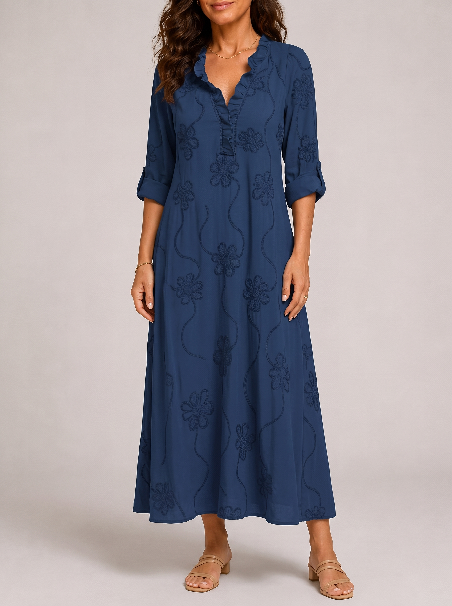 Sienna | Abito Fiorito - Blu Navy