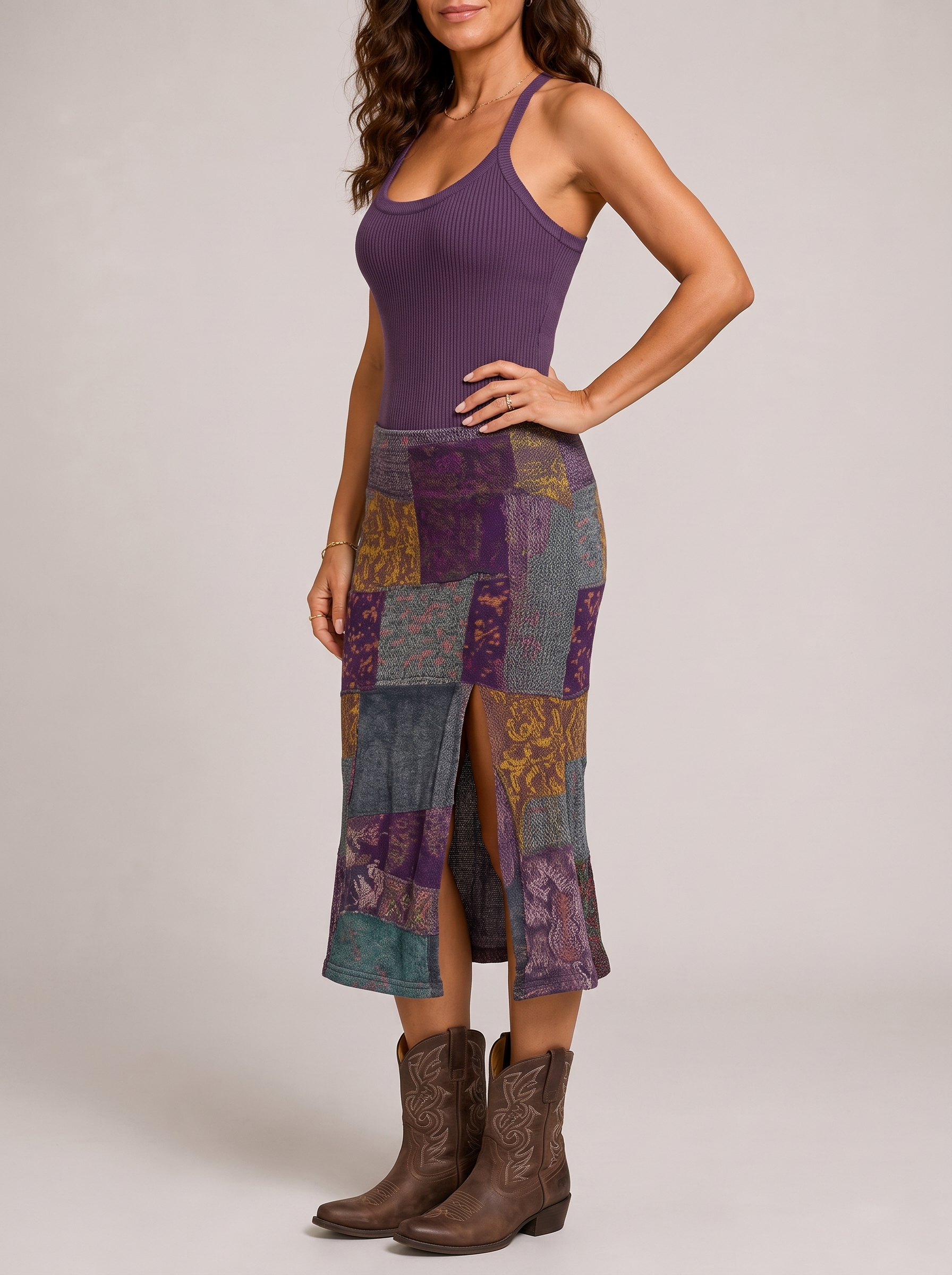 Selena | Abito Patchwork - vista laterale