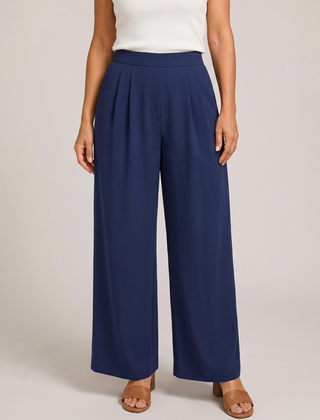 Irene Pantaloni Palazzo Fluido Blu navy fronte