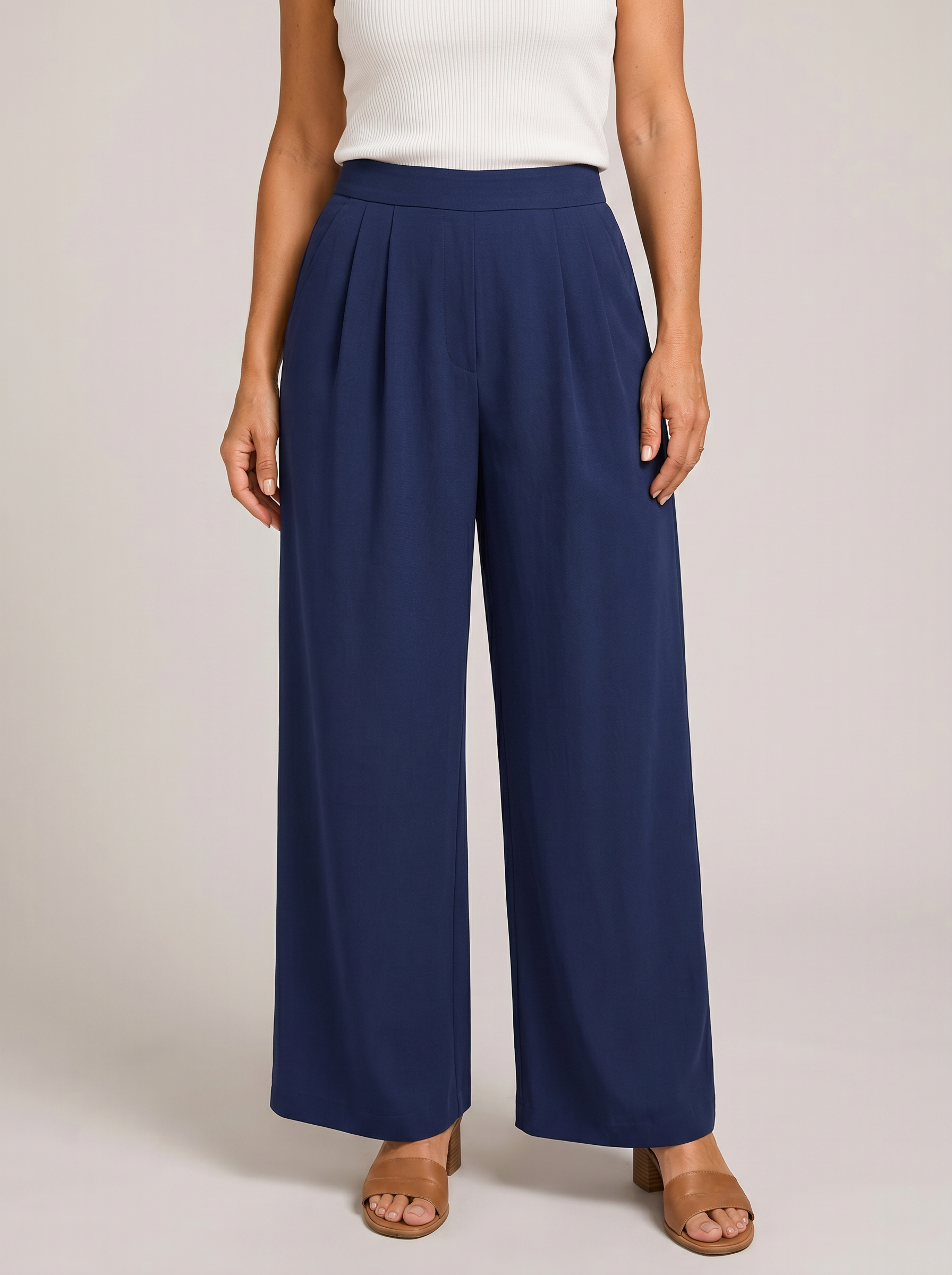 Irene Pantaloni Palazzo Fluido Blu navy fronte