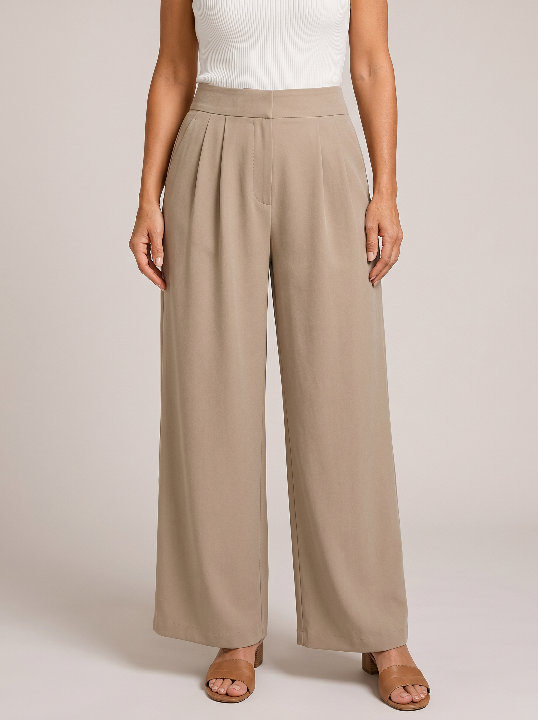 Irene Pantaloni Palazzo Fluido Cachi fronte