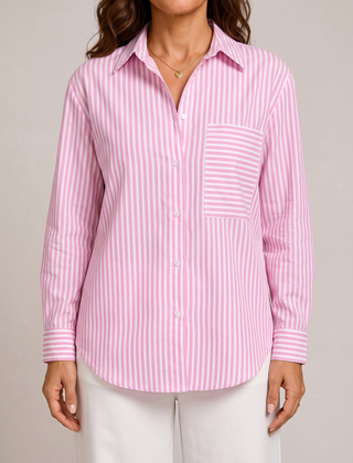 Claudia Camicia Oversize a Righe Rosa fronte