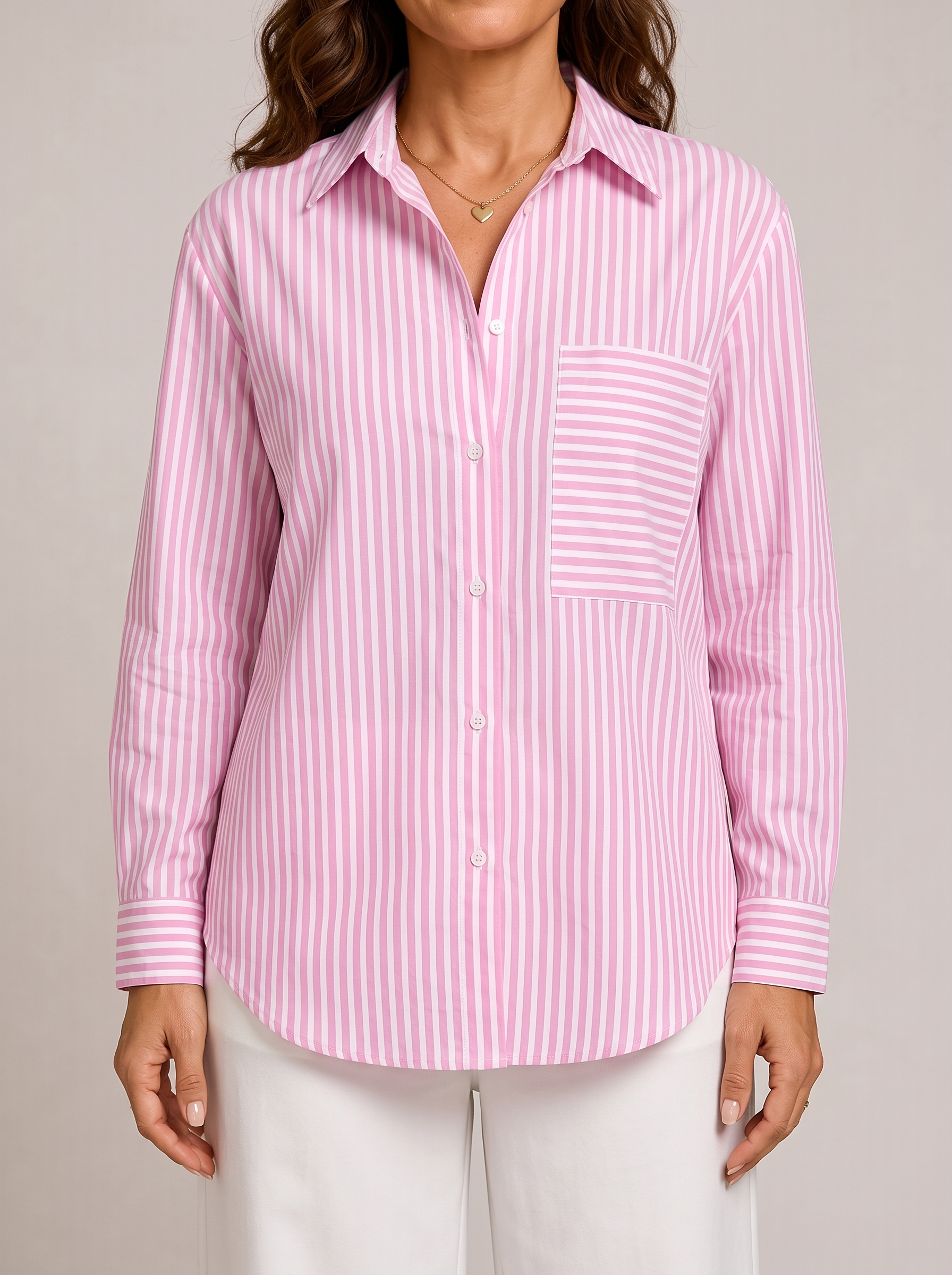 Claudia Camicia Oversize a Righe Rosa fronte
