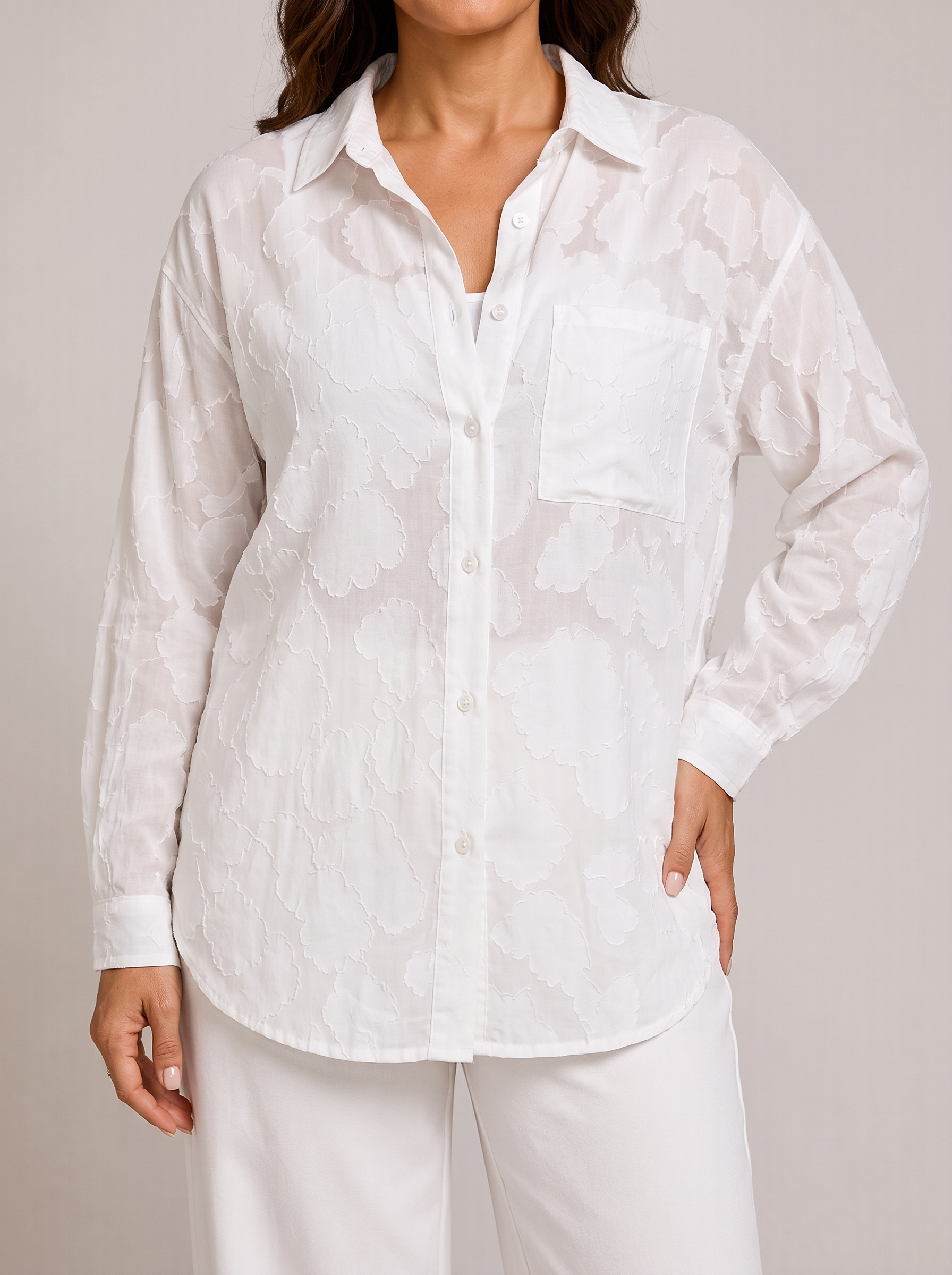 Federica Blusa Jacquard Floreale Bianco fronte