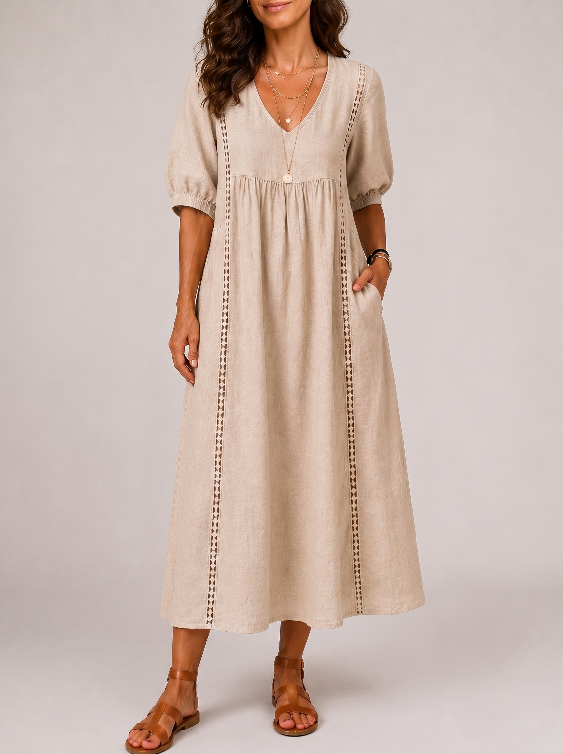 Raffaella Abito Midi Estivo Beige