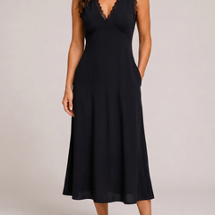 Diana abito midi nero pizzo - vista frontale