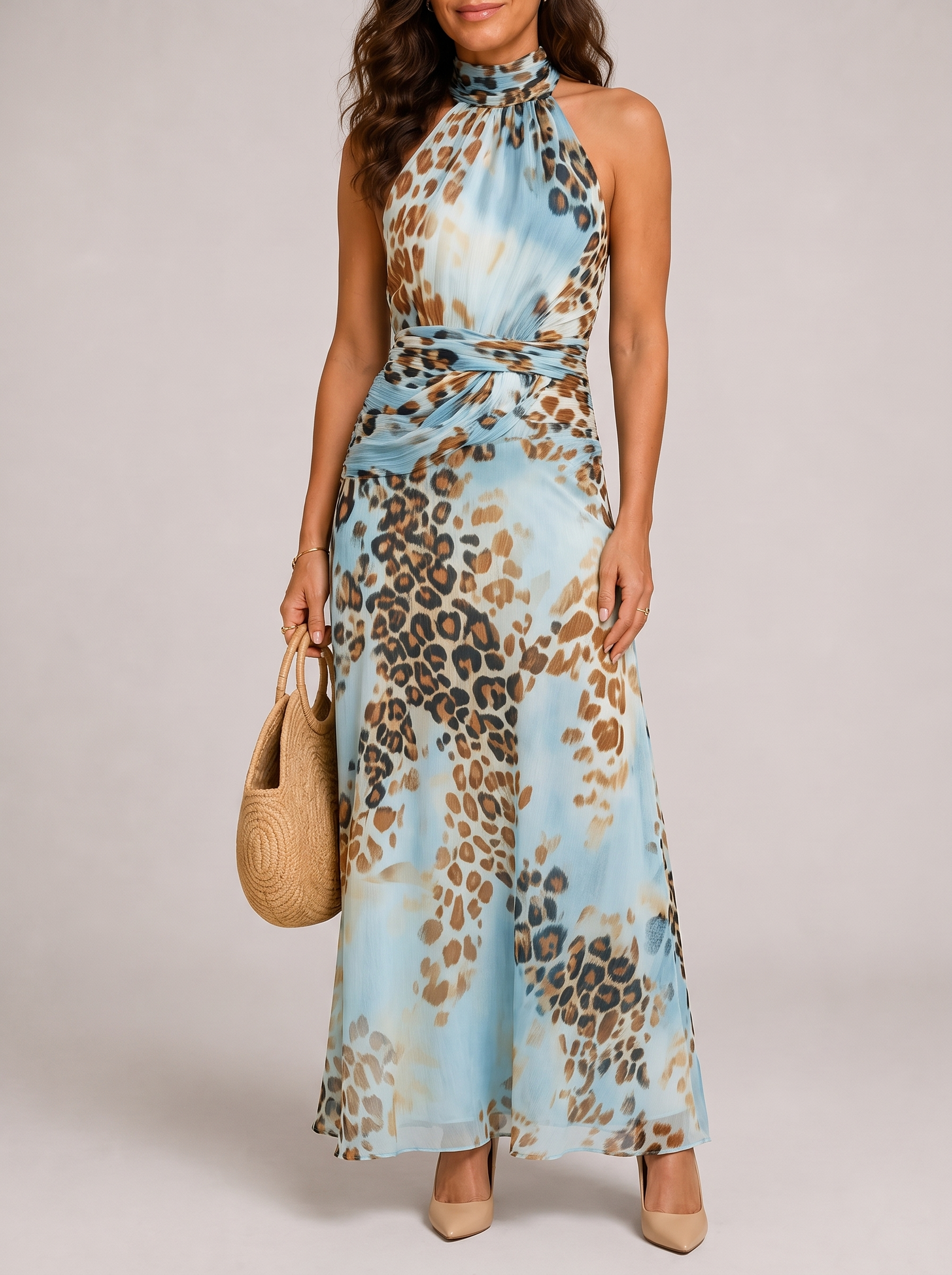 Valentina abito lungo glamour animalier - vista frontale
