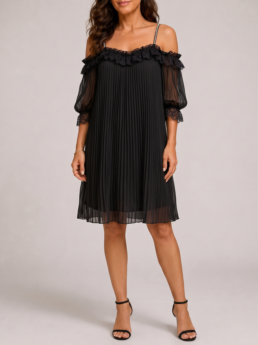 Vittoria Abito Chiffon Spalle Scoperte Nero - front