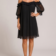 Vittoria Abito Chiffon Spalle Scoperte Nero - front dynamic