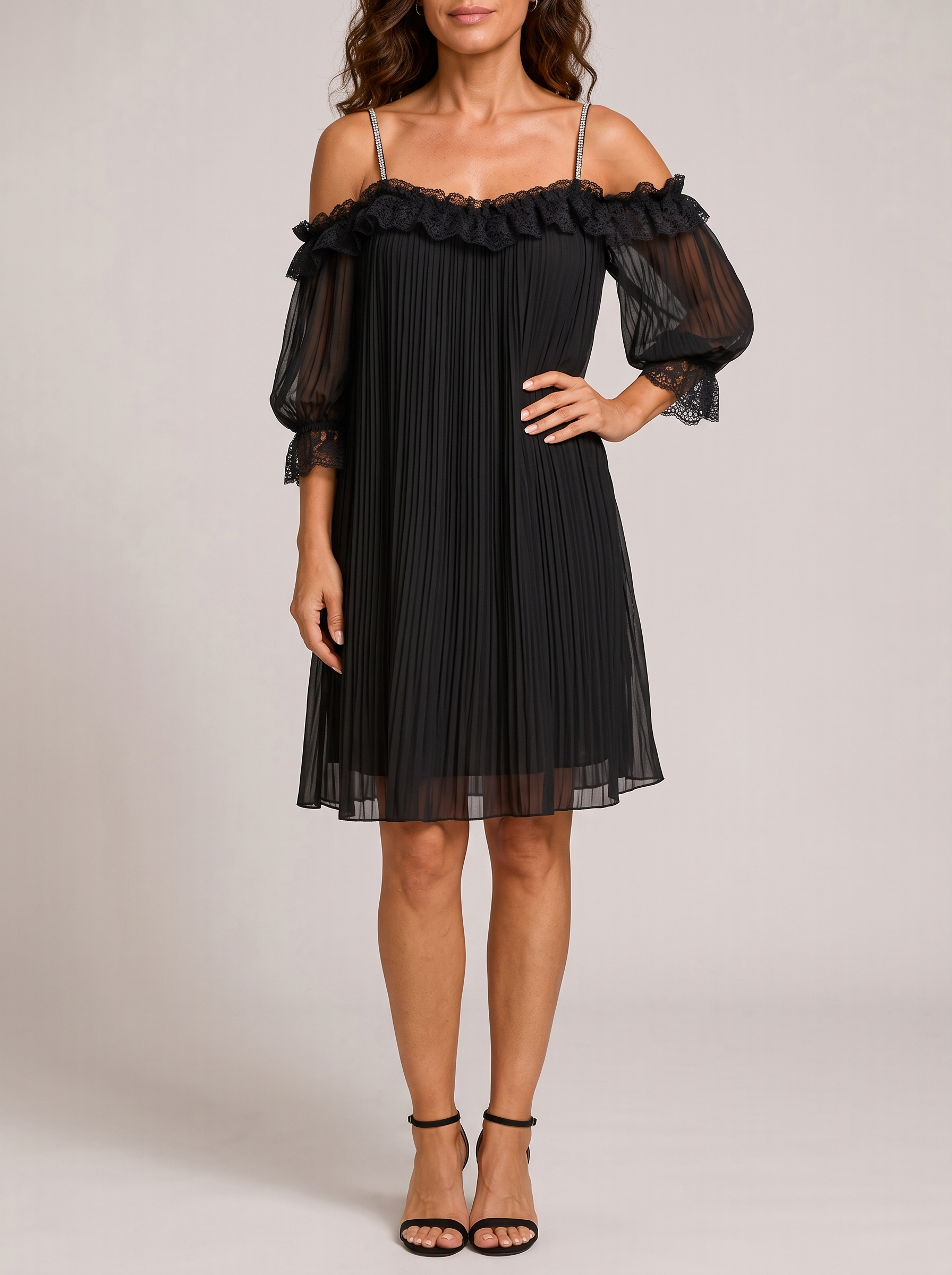 Vittoria Abito Chiffon Spalle Scoperte Nero - front dynamic