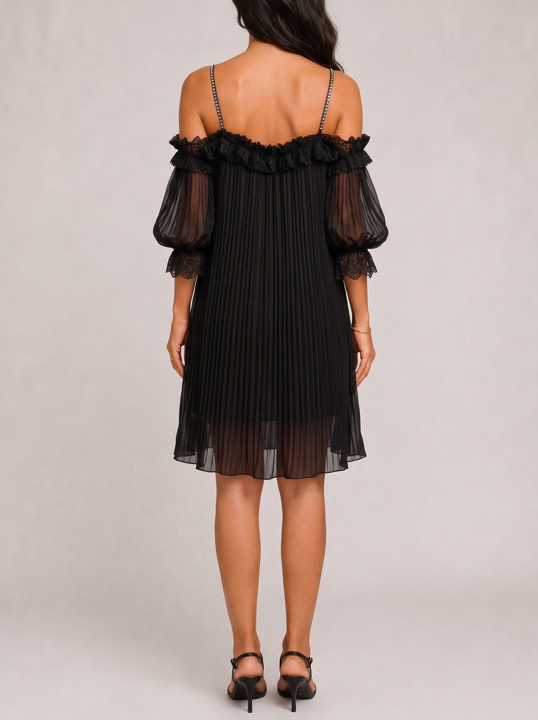 Vittoria Abito Chiffon Spalle Scoperte Nero - back
