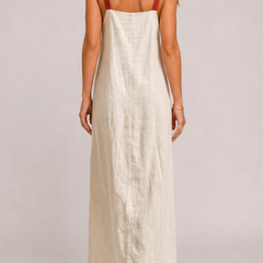 Emilia Abito Lino Righe Verticali Beige - back