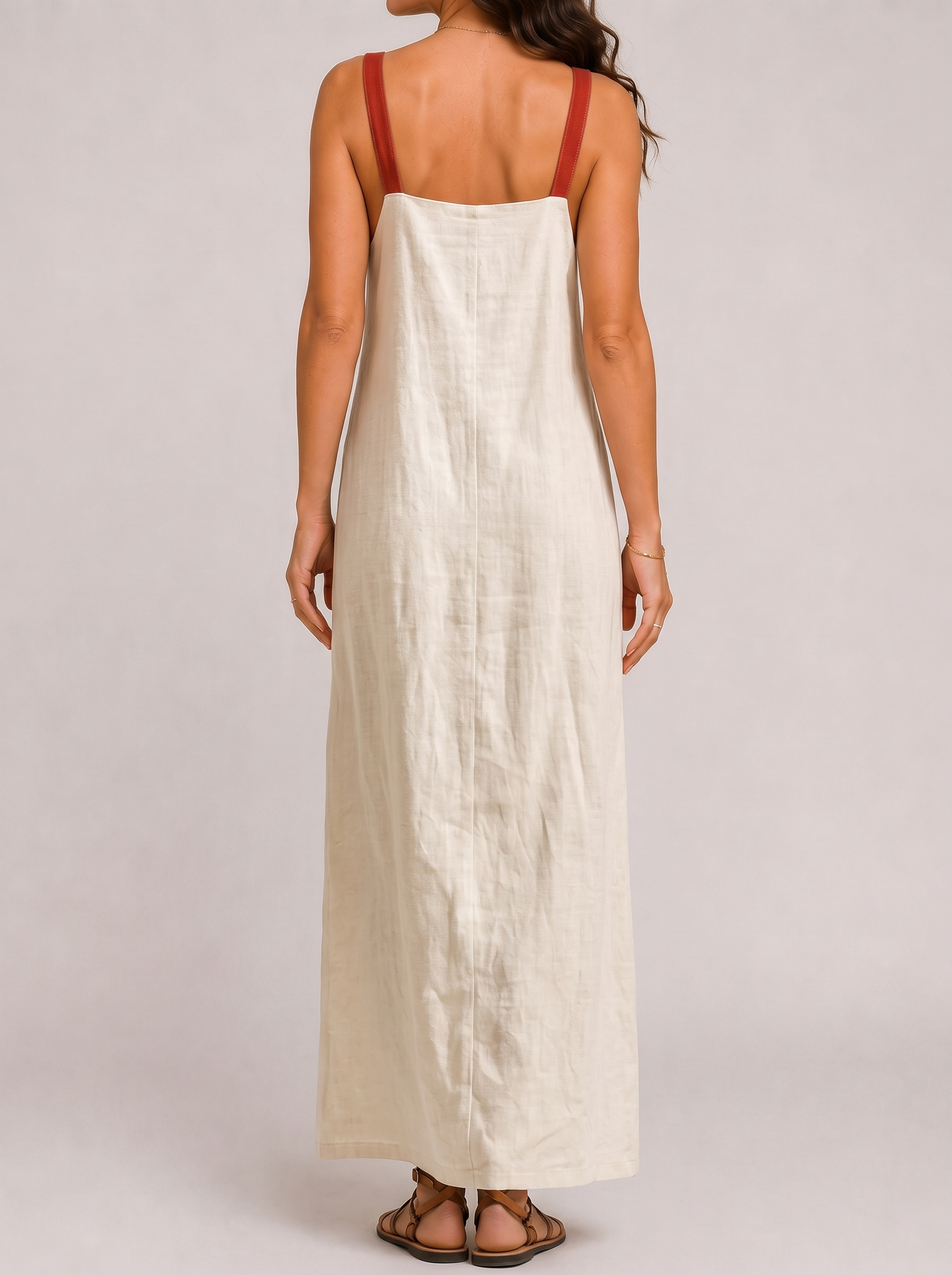Emilia Abito Lino Righe Verticali Beige - back