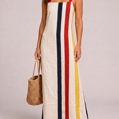 Emilia Abito Lino Righe Verticali Beige - front