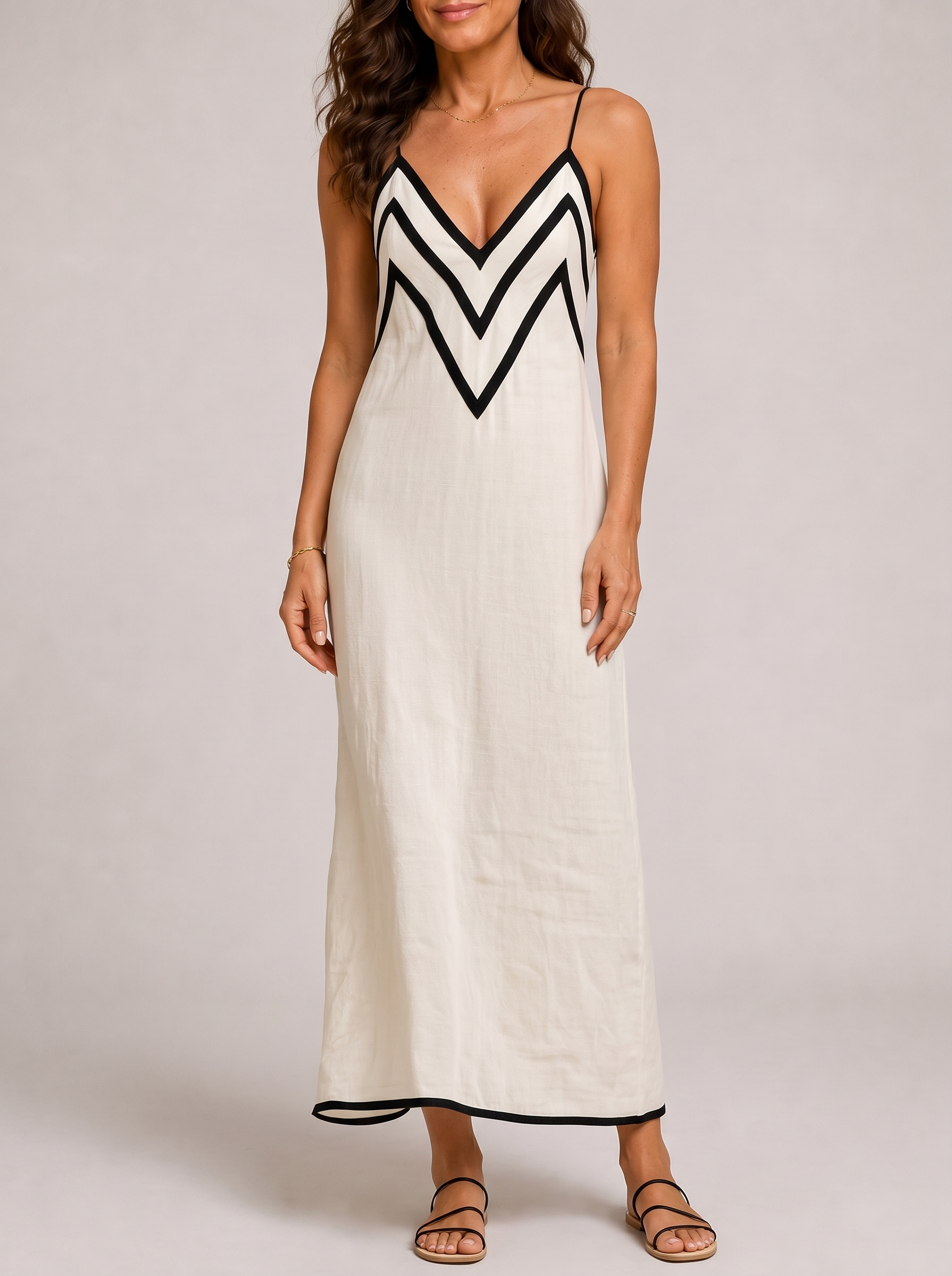 Simona Abito Slip Lino Chevron Beige - front