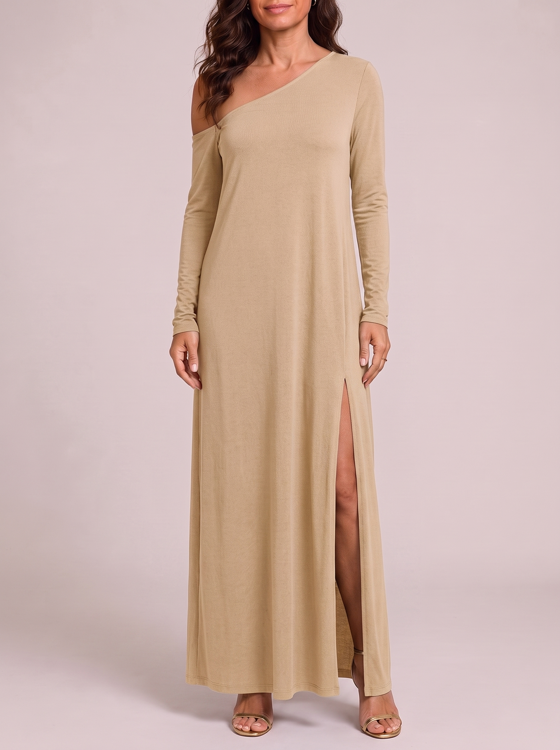 Beatrice Abito Lungo Monospalla Beige