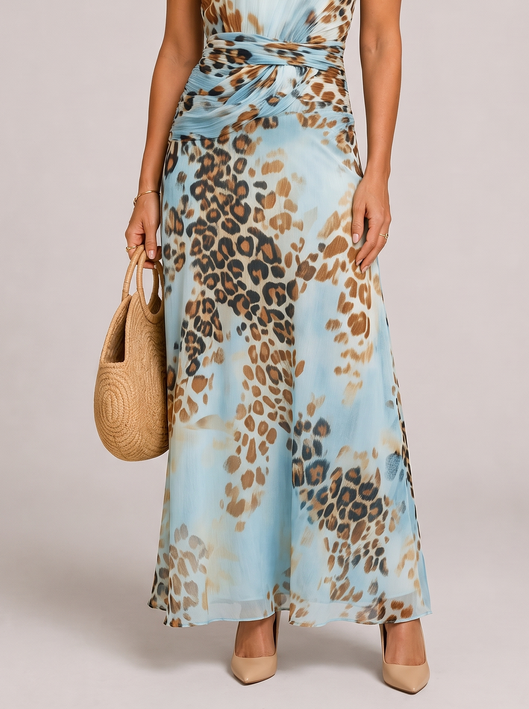 Valentina abito lungo glamour animalier - dettaglio gonna e orlo