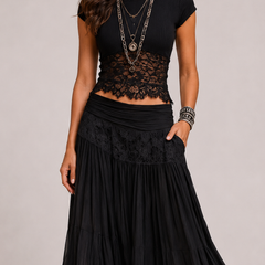 Valentina | Completo Boho in Pizzo — Nero